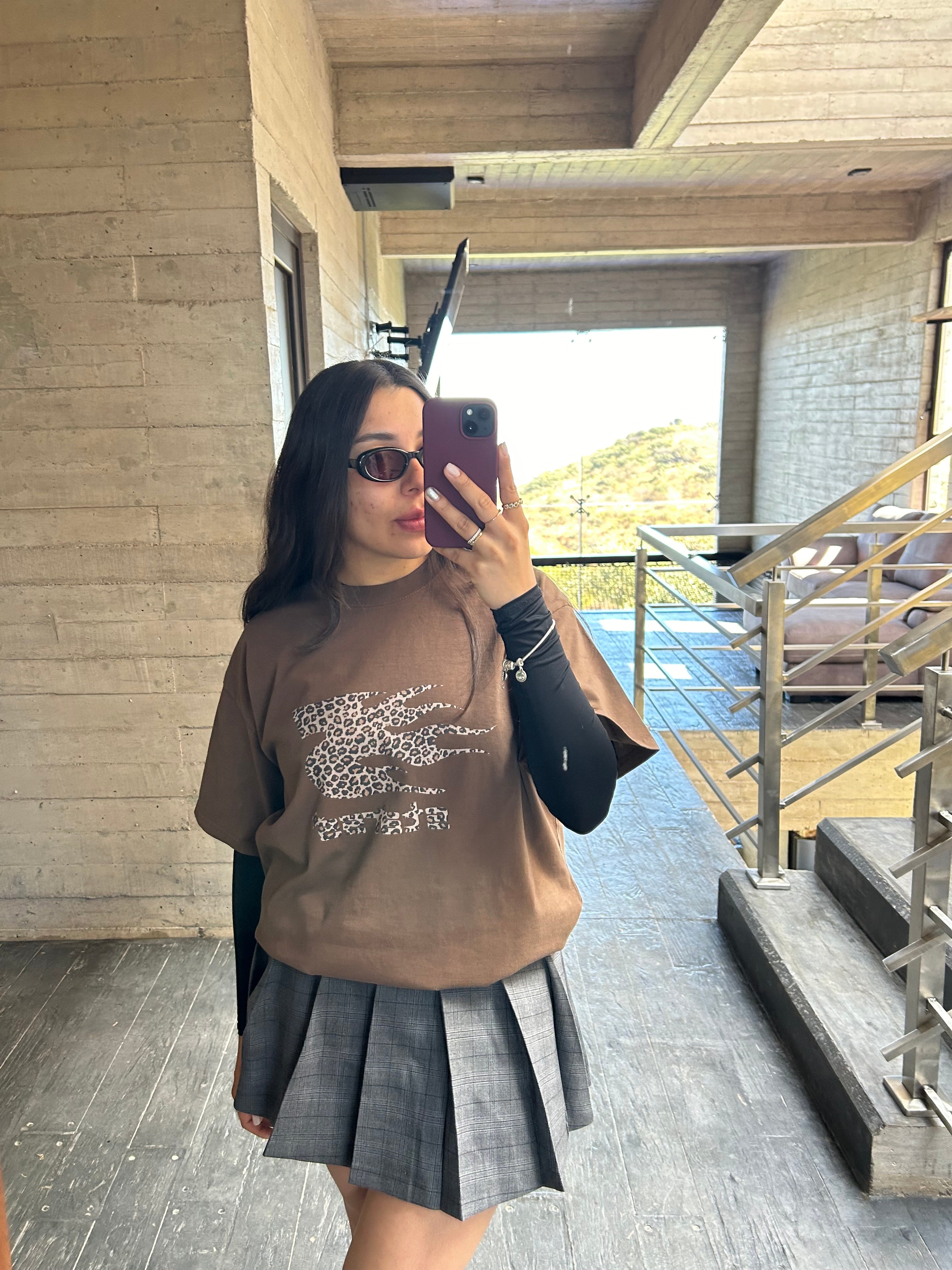 LEOPARD PRINT ON FIRE OVERSIZE TEE