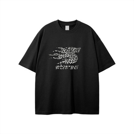 B/W LEOPARD PRINT ON FIRE OVERSIZE TEE